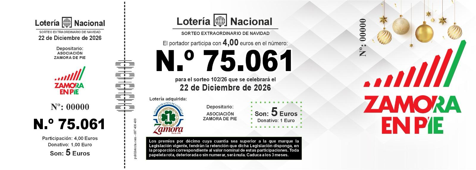Lotería de Navidad Zamora en Pie